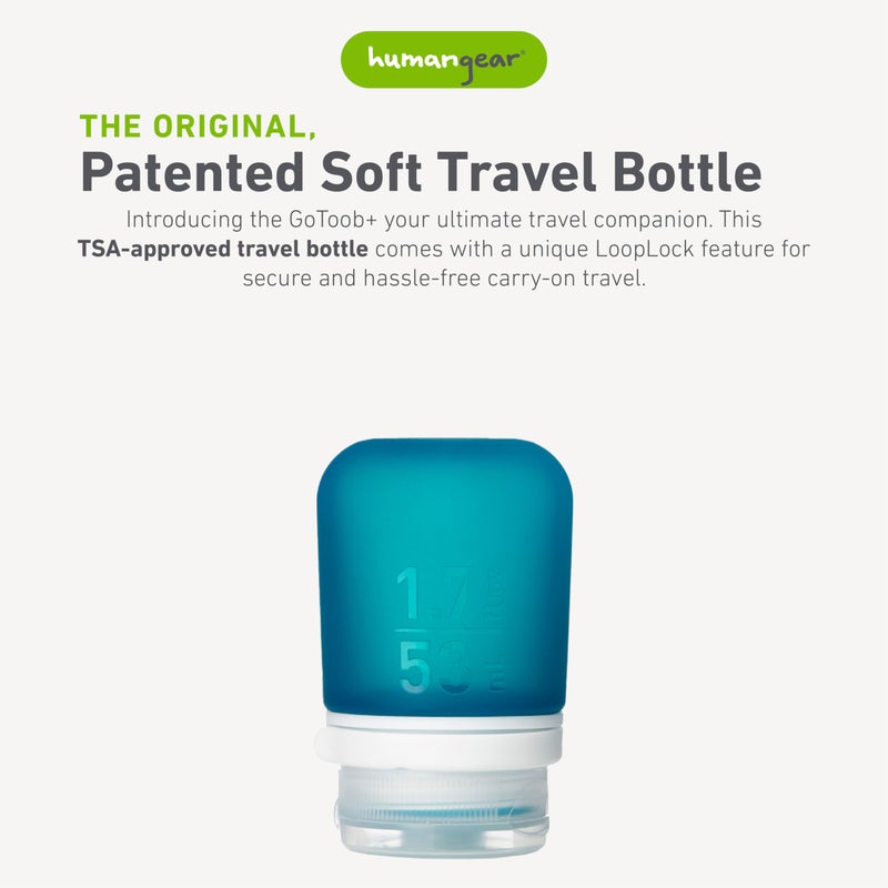 humangear GoToob+ (Small) | Refillable Silicone Travel Bottle | Locking Lid | Food-Safe Material | Teal, Small (1.7 fl.oz; 53ml) - Image 2